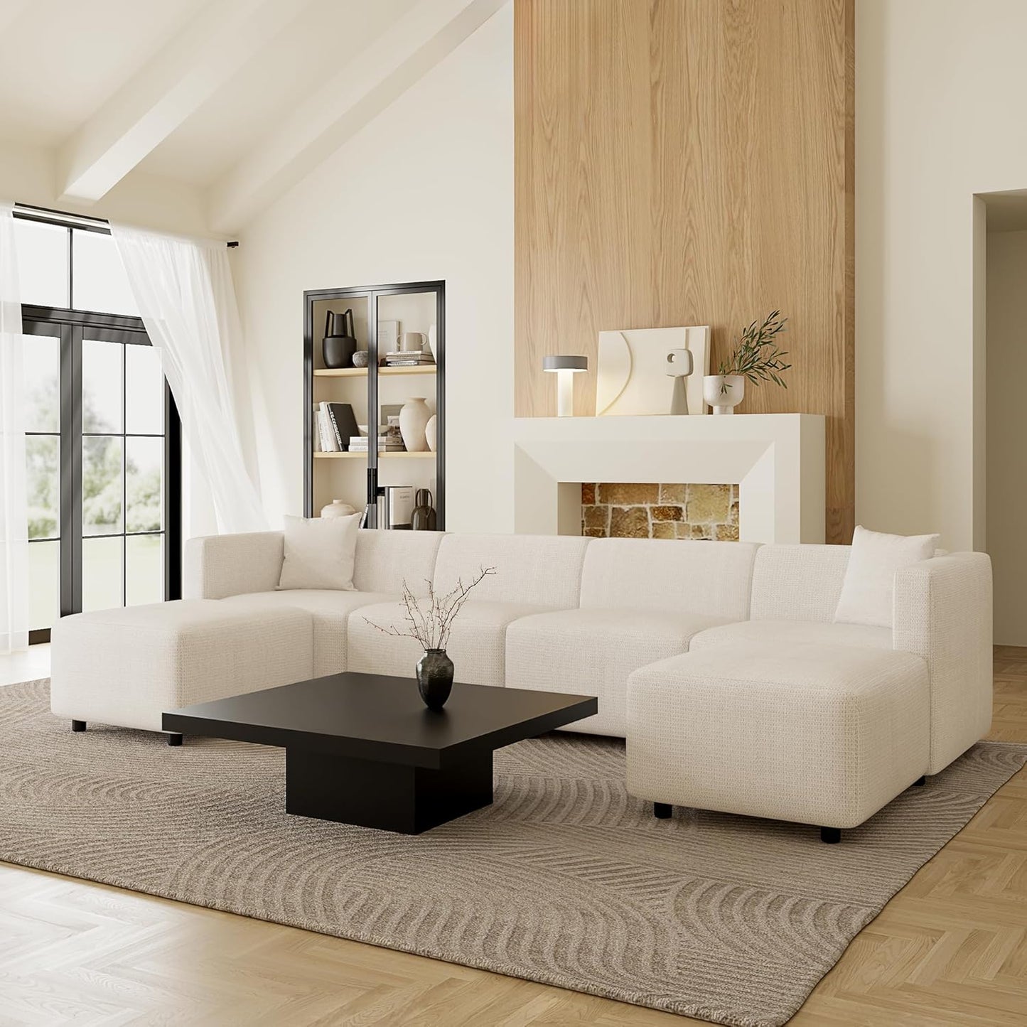 Modern Sectional Sofa Set, Linen-Like Fabric Couch with Reversible Chaise & Solid Wood Frame.