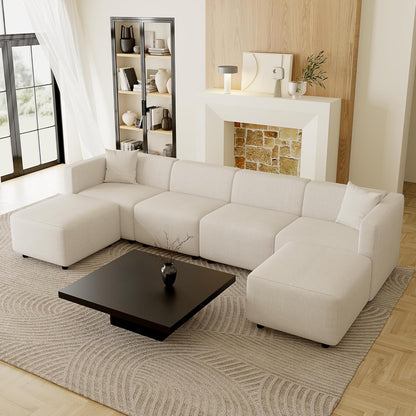 Modernes Sofa-Set, Sofa aus leinenähnlichem Stoff mit umkehrbarer Chaiselongue und Massivholzrahmen.